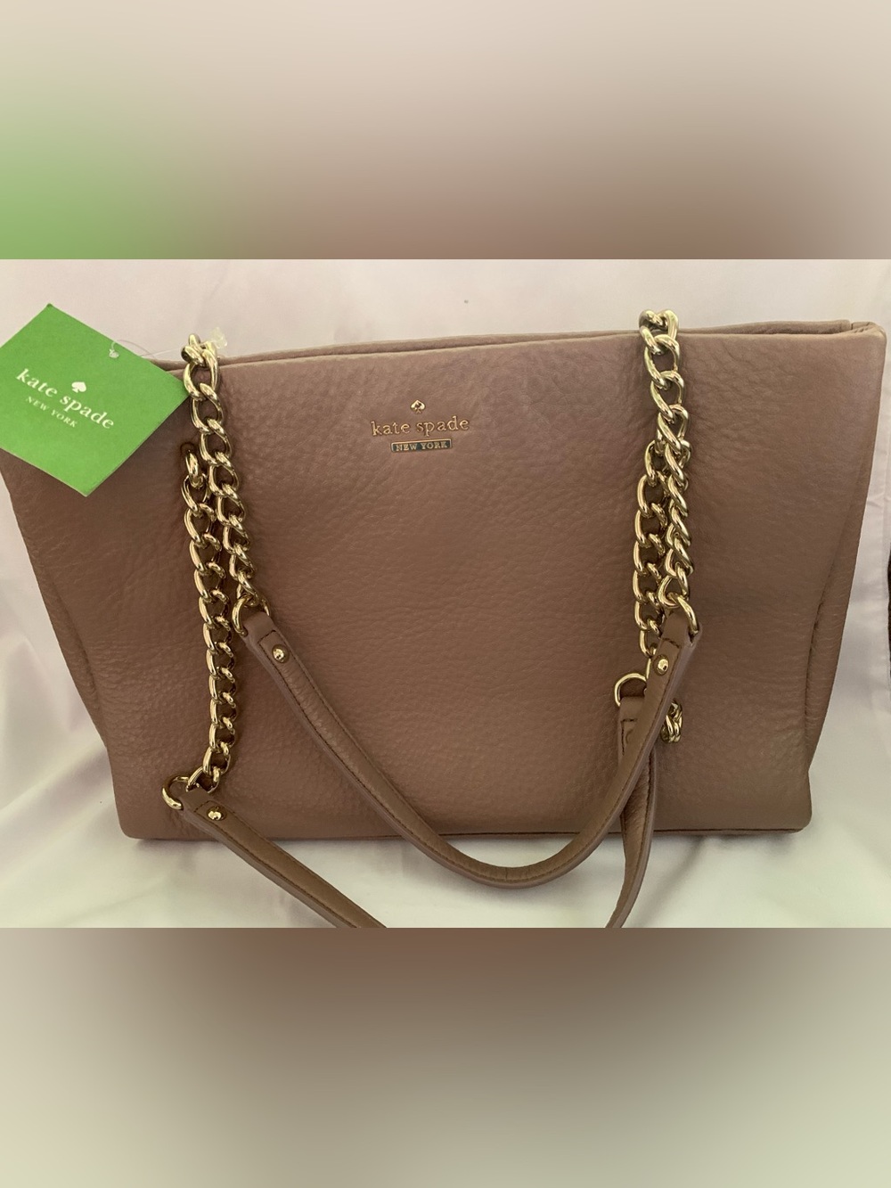 Kate Spade Taupe Leather Tote with Gold Chain Straps